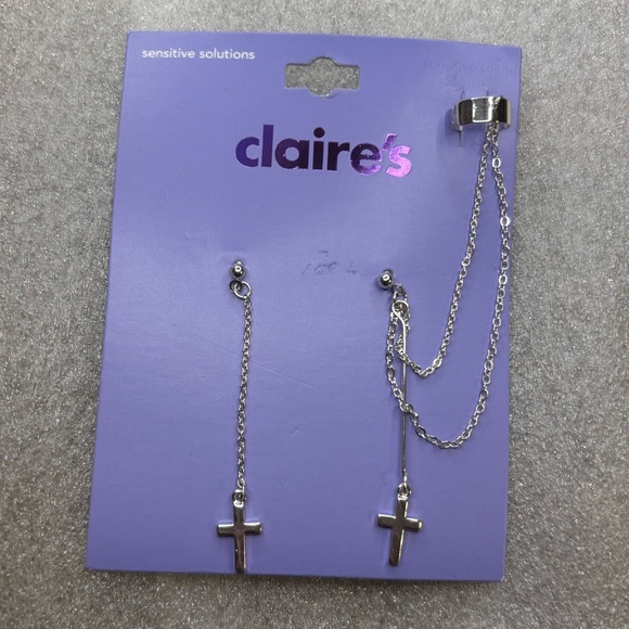 Claire's Jewelry - Claire's Silver Cross Earrings with Chain